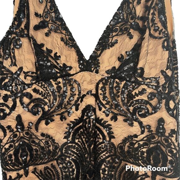 Free People Sequined Mini Dress Womens 4 Black Slip Lace Sparkle Sexy Party - Picture 5 of 9